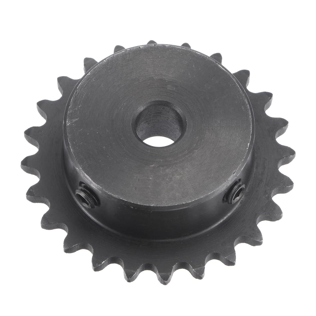 uxcell 24 Tooth Roller Sprocket B Type, 25 Chain, Single Strand 1/4" Pitch, 8mm Bore Black Oxide C45 Carbon Steel with Set Screws for ISO 04C