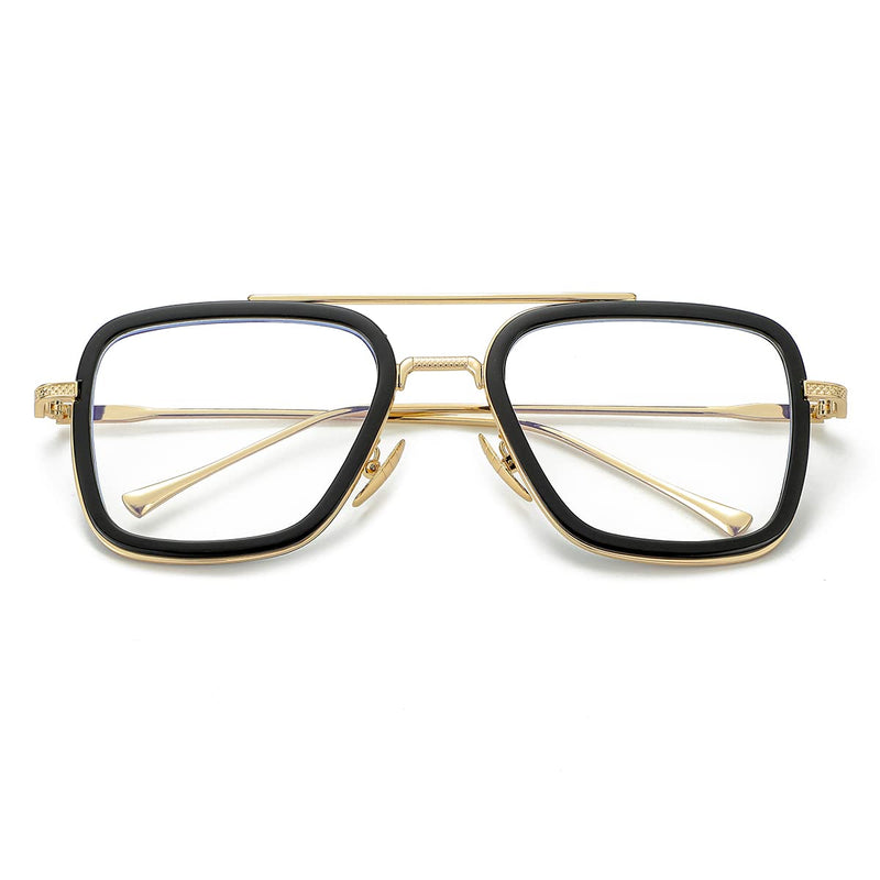 2 Pack Tony Stark Style Blue Light Blocking Glasses for Men Women, Iron Man and Spider-Man Metal Frame Eyeglasses 1 Pack: Black/Gold 55 Millimeters