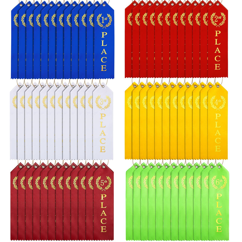 90 Swimming Gymnastics Track Award Ribbon Award Ribbons 1st to 6th Place Flat Carded Set First Place Prizes with Card and Rope Award Ribbon Organizer Contest Award Ribbons for Competition, 6 Color