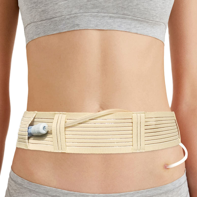 [2 Pack] PD Dialysis Belt Breathable Peritoneal Dialysis Accessories Peg J Tube Catheter Belts Holder Feeding Tube Supplies for Stomach Women Men Adults Beige Large (Pack of 2)