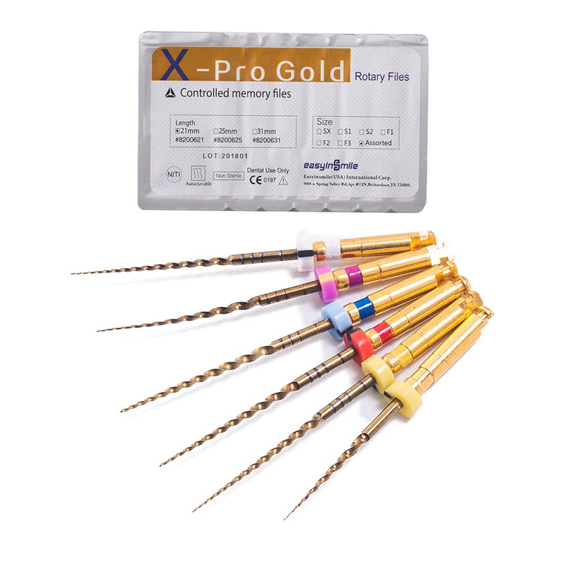 SNAWOP Dentel Endo Files X-Pro Gold Taper Controlled Memory Niti Rotary Engine Files for Endodontic Root Canal Treatmet (Assorted 21MM) Assorted 21MM