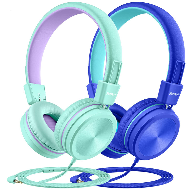 Kids Headphones with Mirophone, 2 Pack, Wired Kids Headsets with 91dB Volume Limite & Sharing Splitter for Online School Travel, Headphones for Children Boys Girls Toddler Teens