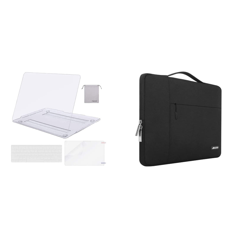 MOSISO Compatible with MacBook Pro 15 inch Case 2019 2018 2017 2016 Release A1990 A1707, Multifunctional Sleeve Bag&Plastic Hard Shell&Keyboard Cover&Screen Protector&Storage Bag, Crystal Clear&Black