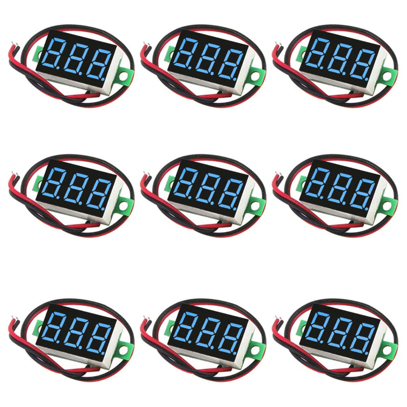 9pcs Voltage Meter 0.36 Inch 2 Wire DC 0-32V with Three Digit Panel LED Display Panel Mount Car Motorcycle Battery Monitor Tester Reverse Polarity Protectio Accurate Pressure Measurement (Blue)