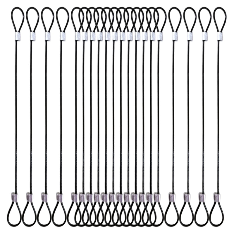 DSBGKJI 20 PCS 7.8"(20cm) Stainless Steel Wire Rope Lanyard Cable Tether Safety Strap, 2 Loops w/ Black Coating for Loss Prevention,Locking,Hanging Picture,Light,Objects