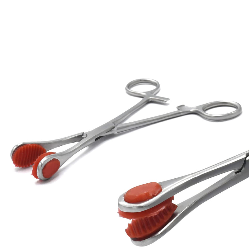MuskalMed Young Tongue Seizing Forceps 6.5" Straight Handle Stainless Steel with Soft Rubber Jaws