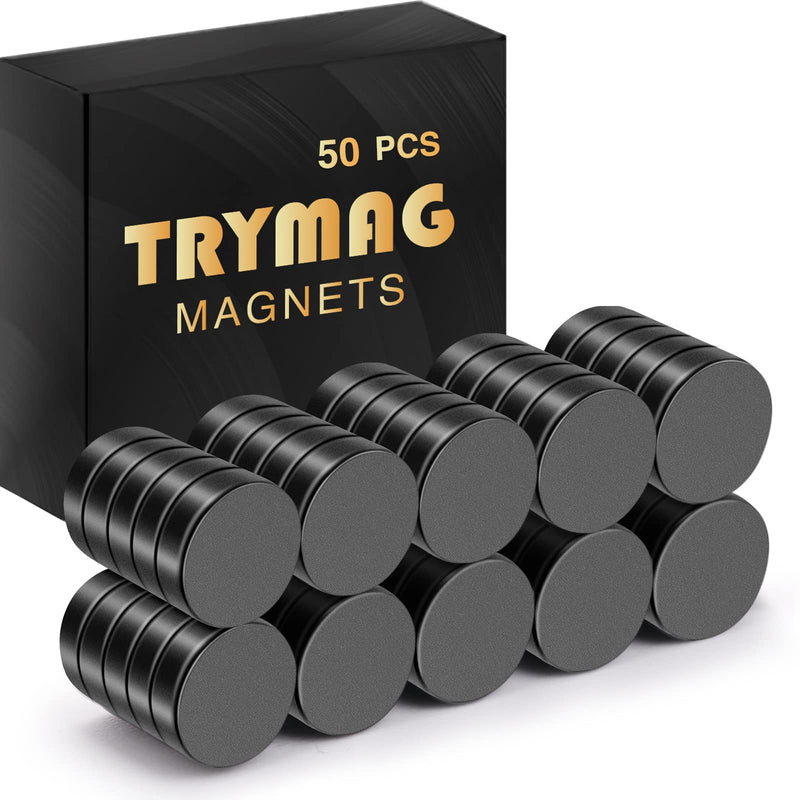 TRYMAG Small Refrigerator Magnets, Rare Earth Magnets, 50Pcs Black Strong Neodymium Disc Magnets for Fridge, Whiteboard, Billboard, Crafts, Office, Tiny Round Button Magnets A2: 10x3mm 50p-Black