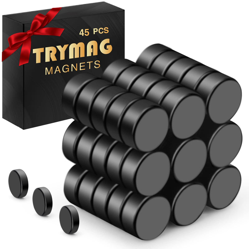 TRYMAG Round Magnets Small, Neodymium Disc Magnets, 45 Pcs Strong Rare Earth Magnets Tiny Black Round Refrigerator Magnets for Crafts, Whiteboard, Billboard, Hobbies, Office 6x3mm-45Pcs-Black