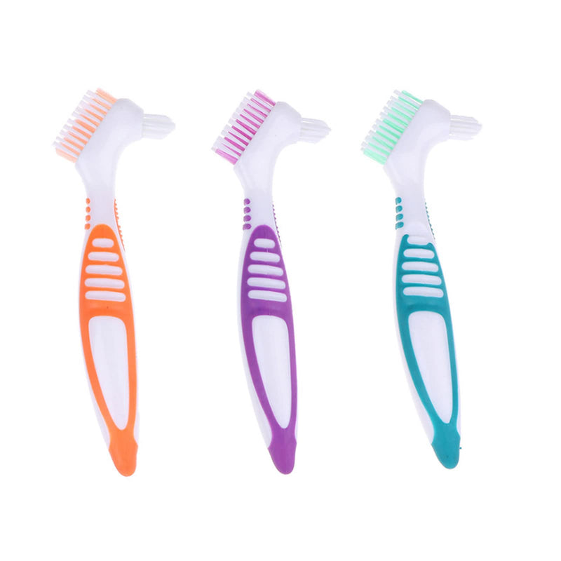 FRUTA 3 Pcs Denture Cleaning Brushes False Teeth Cleaning Brush Denture Double Sided Brush Multi-Layered Bristles Brush Portable Brush for False Teeth, 3 Colors