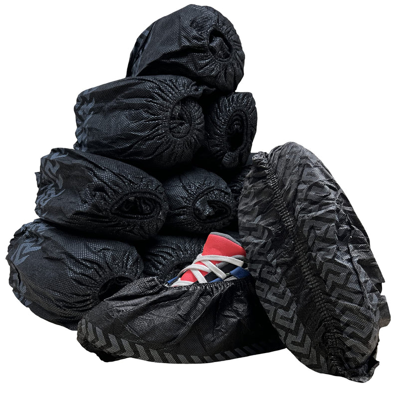GSD Brand 100 Pack Extra Large Black Disposable Non-Slip Boot & Shoe Covers. Water Resistant Indoor Use Premium Durable Booties with Non Skid Treads. Fits US Men's Size 14 and Women's 16 Shoe Size