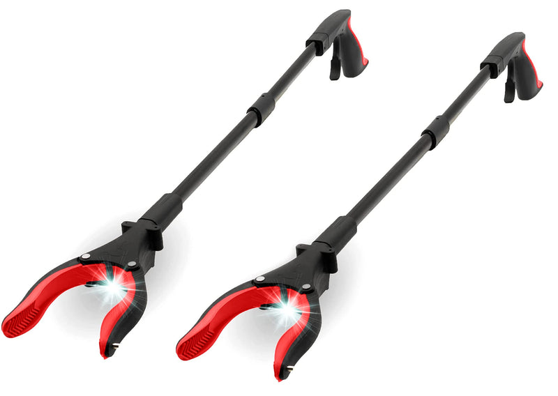 Grabber Reacher Tool 32" Aluminum Magnetic Claw with LED Light, Reacher Grabber Pickup Tool, Foldable Gripper Grabbers for Elderly Grab it Reaching Tool, Trash Grabbers Pickers, Red, by Luxet 2-Pack
