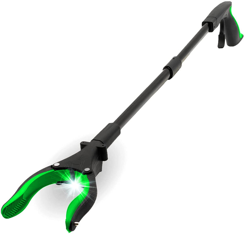 Grabber Tool 32" Aluminum Magnetic Claw with LED Light, Lightweight Foldable Reacher Grabber Pickup Tool, Gripper Grabbers for Elderly Grab it Reaching Tool Trash Picker Grabber, Green, by Luxet