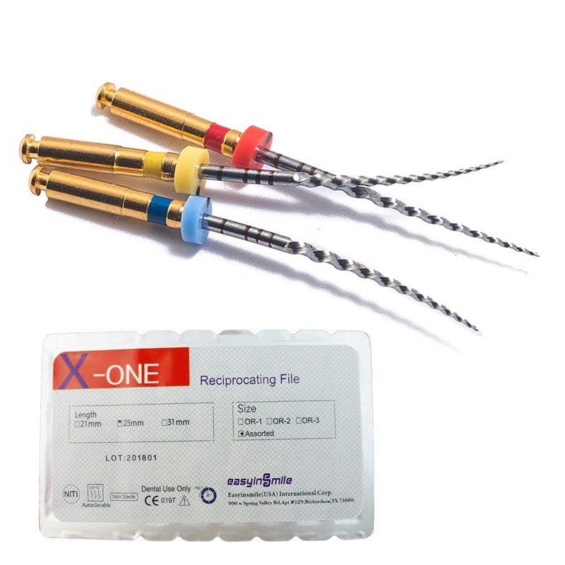 SNAWOP Dental Endo Files 3PCS X-One Gold Reciprocating Rotary Niti File for Endodontic Root Canal Treatment (31MM Assorted) 31MM Assorted