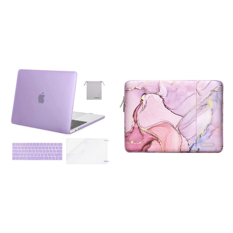 MOSISO Compatible with MacBook Pro 13 inch Case 2016-2020 A2338 M1 A2289 A2251 A2159 A1989 A1706 A1708, Plastic Case&Marble MO-MBH216 Vertcal Bag&Keyboard Cover&Screen Protector&Pouch,Light Purple