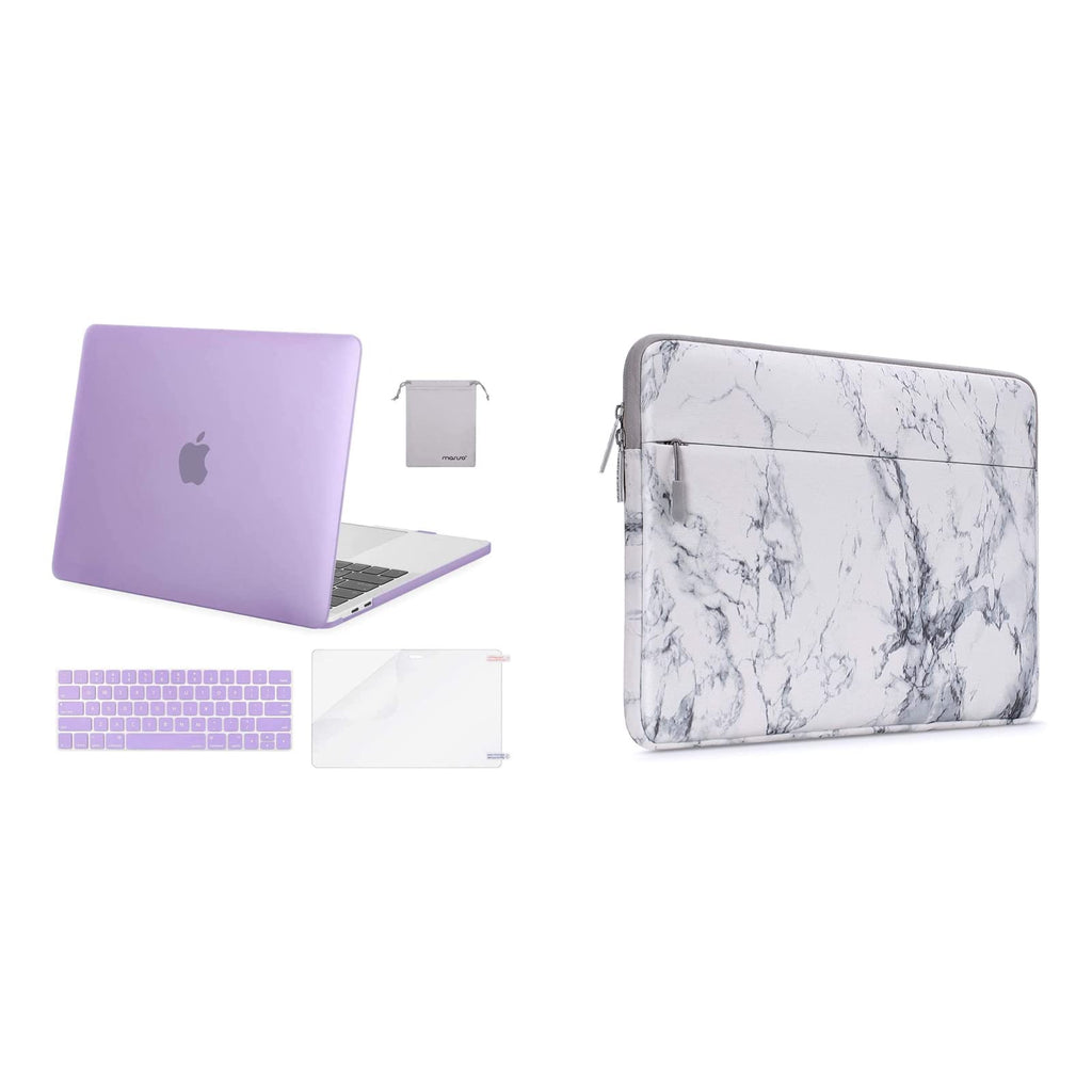 MOSISO Compatible with MacBook Pro 13 inch Case 2016-2020 A2338 M1 A2289 A2251 A2159 A1989 A1706 A1708, Plastic Case&Marble Sleeve Bag&Keyboard Cover&Screen Protector&Pouch,Light Purple&Gray