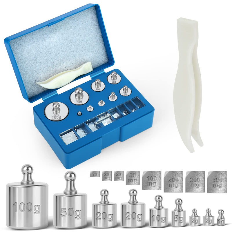 MEANLIN MEASURE 17 Pcs Scale Calibration Weight Kit, 10mg - 100g Precision Steel Calibration Weights, with Tweezers and Case for Digital Jewellery Scale Science Lab Weights Educational