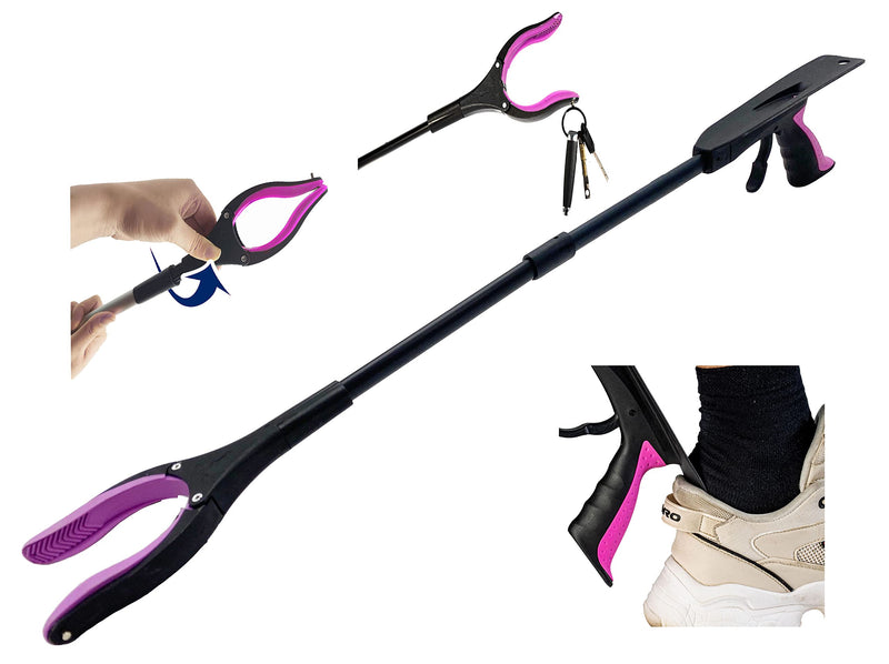 Reacher Grabber Tool for Elderly,32 Inch Foldable Trash Picker Grabber with Shoehorn and Strong Magnetic, 90° Rotating Head Grabber Tool, Outdoor and Indoor Trash Picker Grabber(Pink) Pink