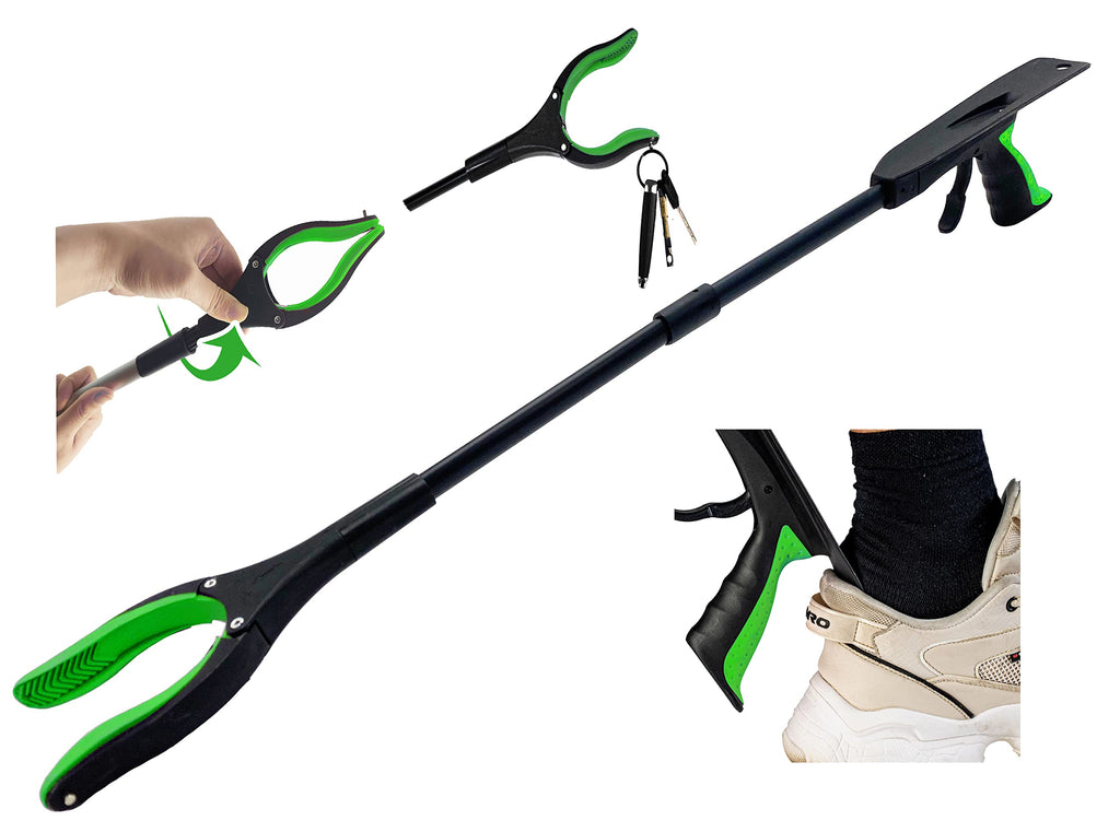 Reacher Grabber Tool for Elderly,32 Inch Foldable Trash Picker Grabber with Shoehorn and Strong Magnetic, 90° Rotating Head Grabber Tool, Outdoor and Indoor Trash Picker Grabber(Green) Green