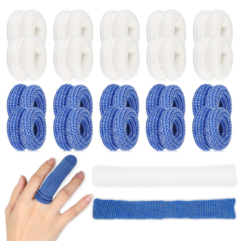 20 Pack First Aid Tublar Bandage Finger Roll Tubular Bandage Dressings Finger Bandage Tubular Finger Dressings Finger Cots Buddies Blue White Bandages for Finger Sprains and Swelling 15 x 600mm
