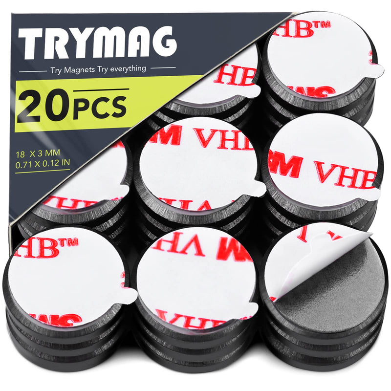 TRYMAG Ceramic Magnets for Crafts, Small 18mm (.709 inch) Round Disc Crafts Magnets with Adhesive Backing, Flat Circle Ferrite Industrial Magnets for Crafts, DIY, Science, Hobbies, Project - 20 PCS 20Pcs