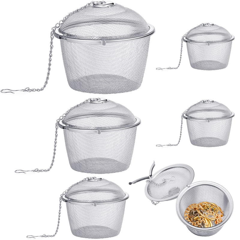 5 Pcs Ultrasonic Cleaner Baskets Stainless Steel Parts Basket Jewelry Steam Cleaner Basket Cleaning Holder with Lock and Hook for Cleaning Jewelry, 1.8 Inch, 2 Inch, 2.6 Inch, 3.4 Inch