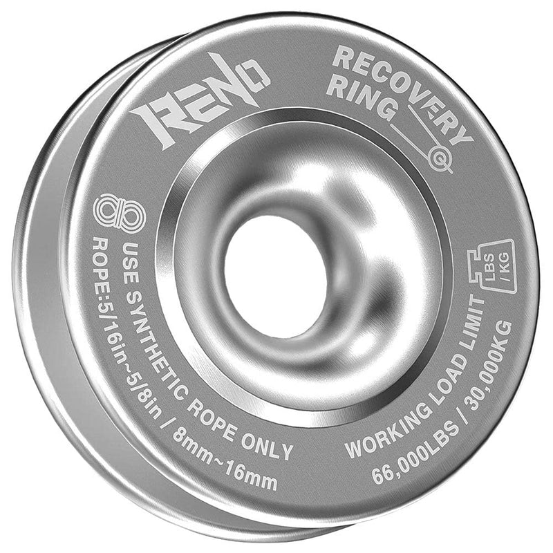 RENO Winch Snatch Recovery Ring 66,000 lbs Compatible with Off Road ATV UTV SUV Truck Towing Recovery (Silver, 1 Pack)