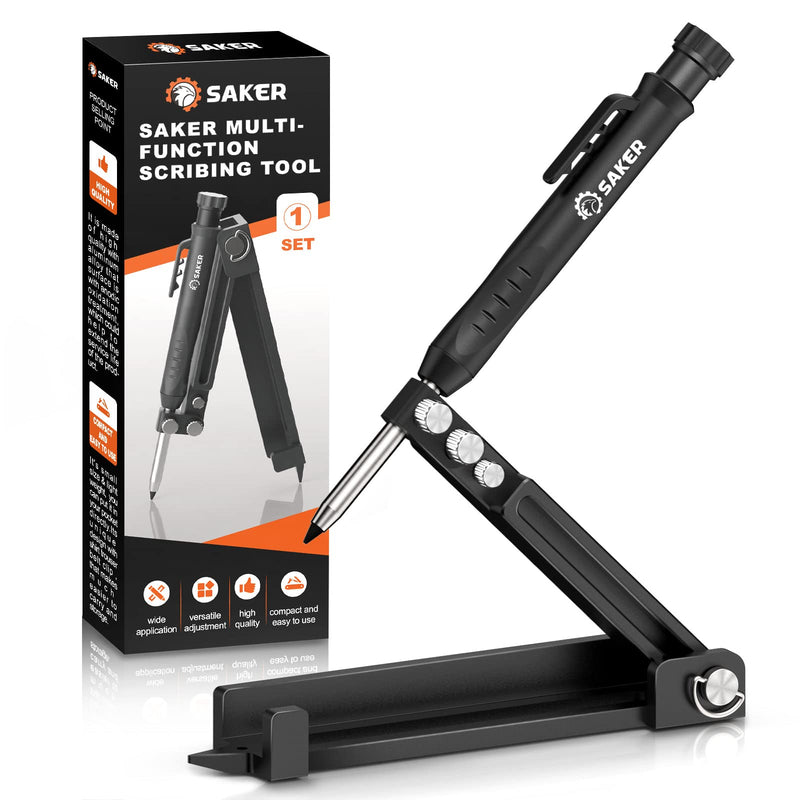 Saker Multi-function Scribing Tool- Construction Pencil- Aluminum Alloy Scribe Tool with Deep Hole Pencil,DIY Woodworking Scribe Gauge Scriber Line Maker Measuring Tool (5 Inch)