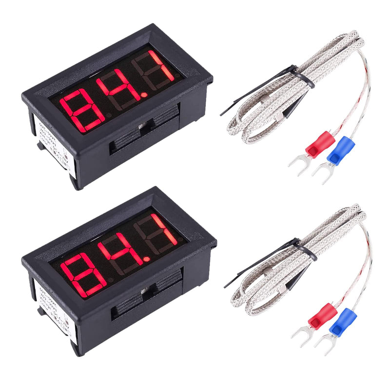 PEMENOL 2 Pcs 12V Red Fahrenheit Digital Temperature Meter, -76F~999F LED Display with Industrial Grade 0.5m K-Type Thermocouple Temperature Sensor M6 1Pc