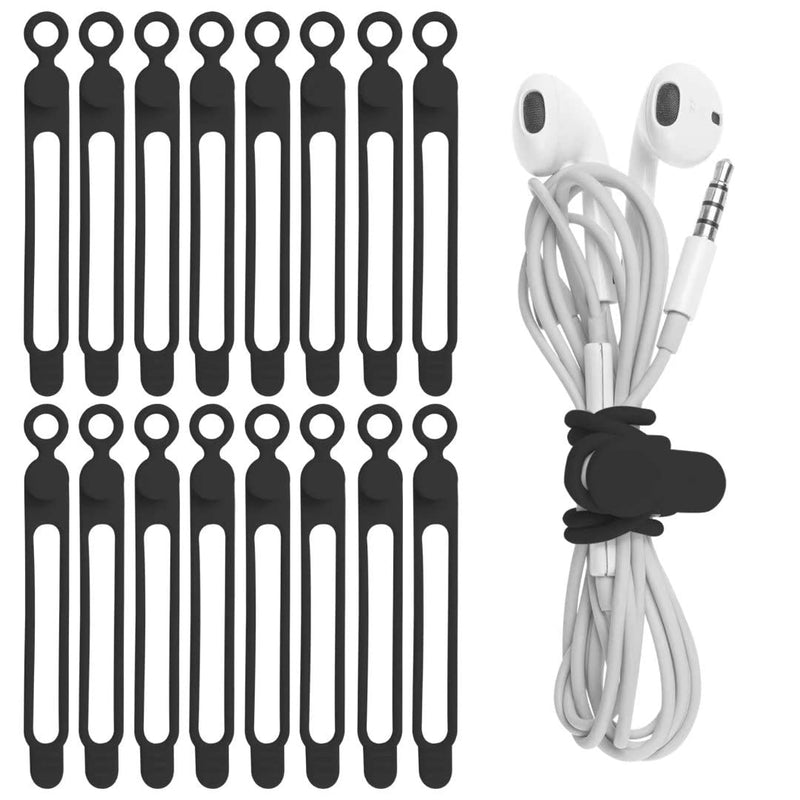 Nearockle 16Pcs Silicone Cable Straps Wire Organizer for Earphone, Phone Charger, Mouse, Audio, Computer, Reusable Fastening Cable Ties Cord Organizer in Home, Office, Kitchen, School(Black) Black