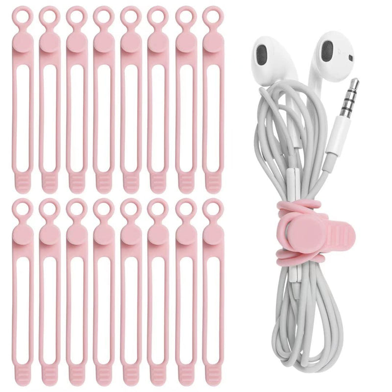 Nearockle 16Pcs Silicone Cable Straps Wire Organizer for Earphone, Phone Charger, Mouse, Audio, Computer, Reusable Fastening Cable Ties Cord Organizer in Home, Office, Kitchen, School(Pink) Pink
