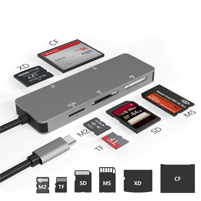 USB C XD Picture Card Reader, Type C (5Gps) High Speed TF/SD/MS/M2/XD/CF 6 in 1 Camera Card Reader, USB C XD Memory Card Reader Supports Olympus and Fujifilm XD Picture Card 1GB 2GB USB C XD Card Reader