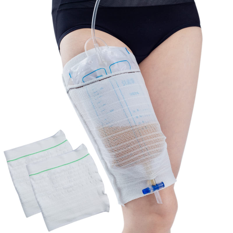 2PCS Catheter Leg Bag Holder, Fabric Tools for The Support of Male＆Female Incontinence Urine Bags, Washable and Reusable Elastic Leg Covers (X-Large, Green) X-Large