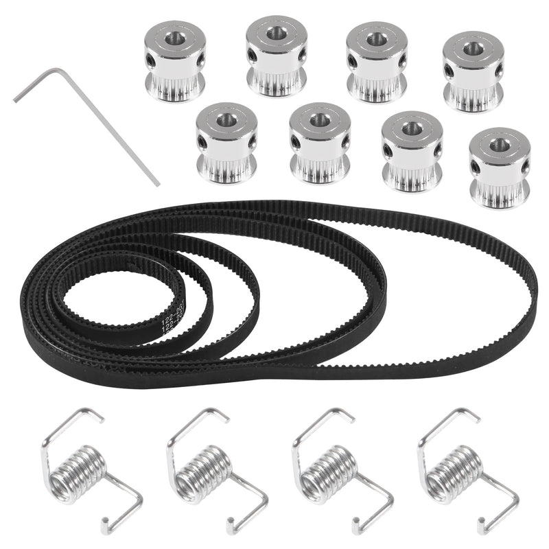 21PCS/Set GT2 Timing Belt Pulley Include 8pcs Mix Timing Belt 6 mm Width, 8pcs 20 Teeth 6mm Bore Belt Pulley Wheel, 4pcs Tensioner Spring Torsion with 1pcs Allen Wrench for 3D Printer