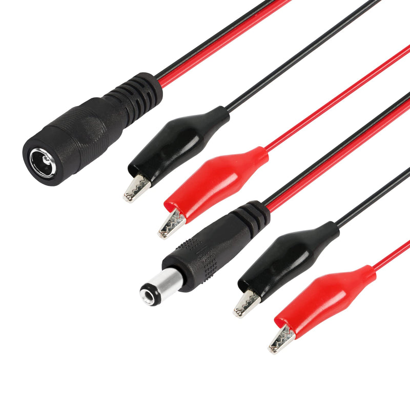 PNGKNYOCN Alligator Clip Jumper Probe to DC 5.5x2.1mm Male and Female Test Wre 18AWG Adapter Red and Black Wire Alligator Clip Test Wire 50 cm for Testing The Circuit ( DC Male +DC Female)