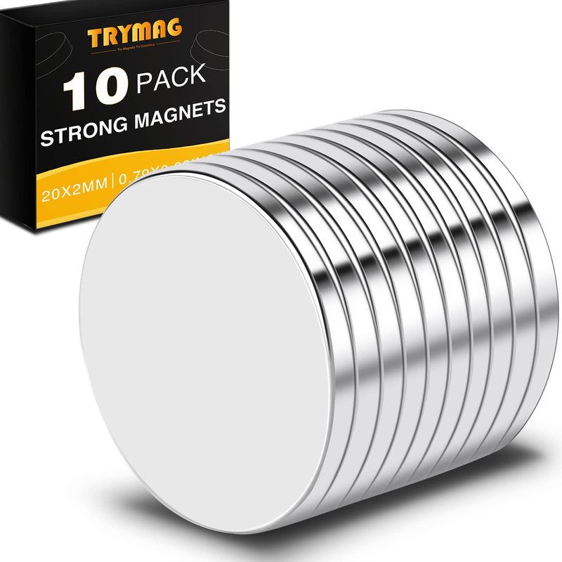 TRYMAG Magnets, 10Pcs Strong Neodymium Magnets for Crafts, Heavy Duty Magnets Small Round Refrigerator Magnets for Office, Whiteboard, Dry Erase Board Cabinets - 0.79 x 0.08 Inch 0.79x0.08inch-10Pcs