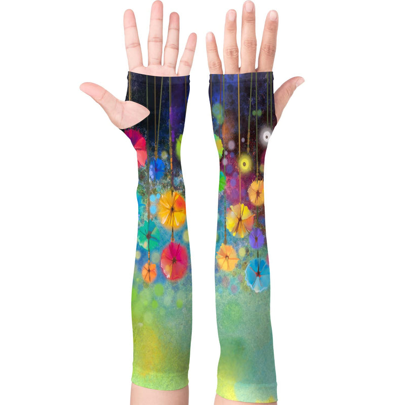 Flower Arm Sleeves for Women Men Farmers Defense Gardening Sleeves Cooling Sun Protection Arm Sleeves with Thumb Hole Flower