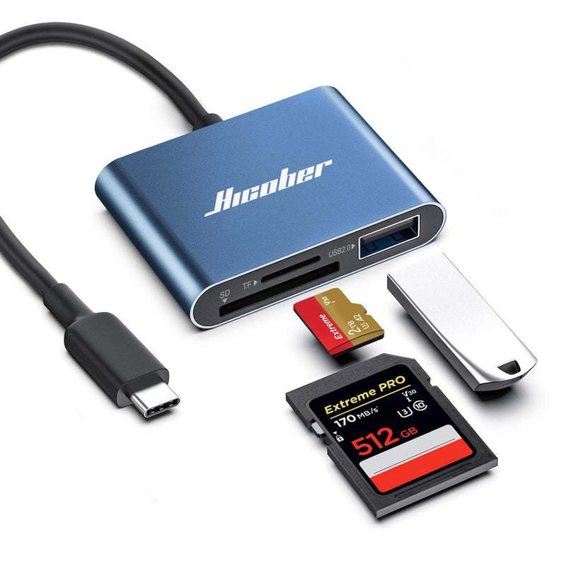 Hicober USB C to SD Card Reader, Micro SD Memory Card Reader, Type C to SD Card Reader Adapter 2TB Capacity for MacBook Camera Android Windows Linux and Other Type C Device-Blue Blue