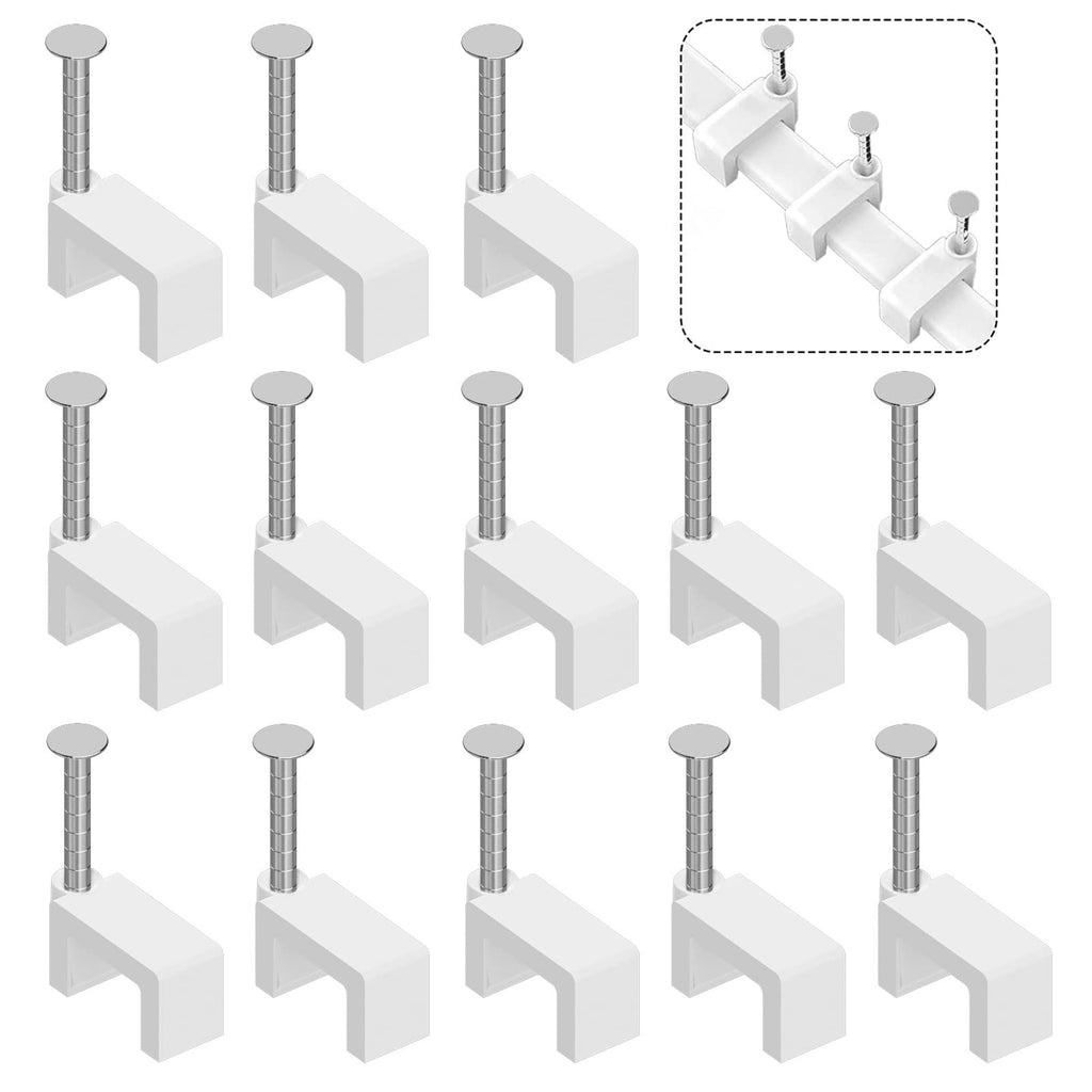 Cable Clips with Cable Labels Nail in Cable Clips 100 Pcs 8mm Flat Ethernet Cable Tacks Cord Clips Coax Cable Clips Speaker Wire Clips Cable Nails for Cords Cat5/Cat5e/Cat6/Cat7 RJ45 Cable Wall Clips