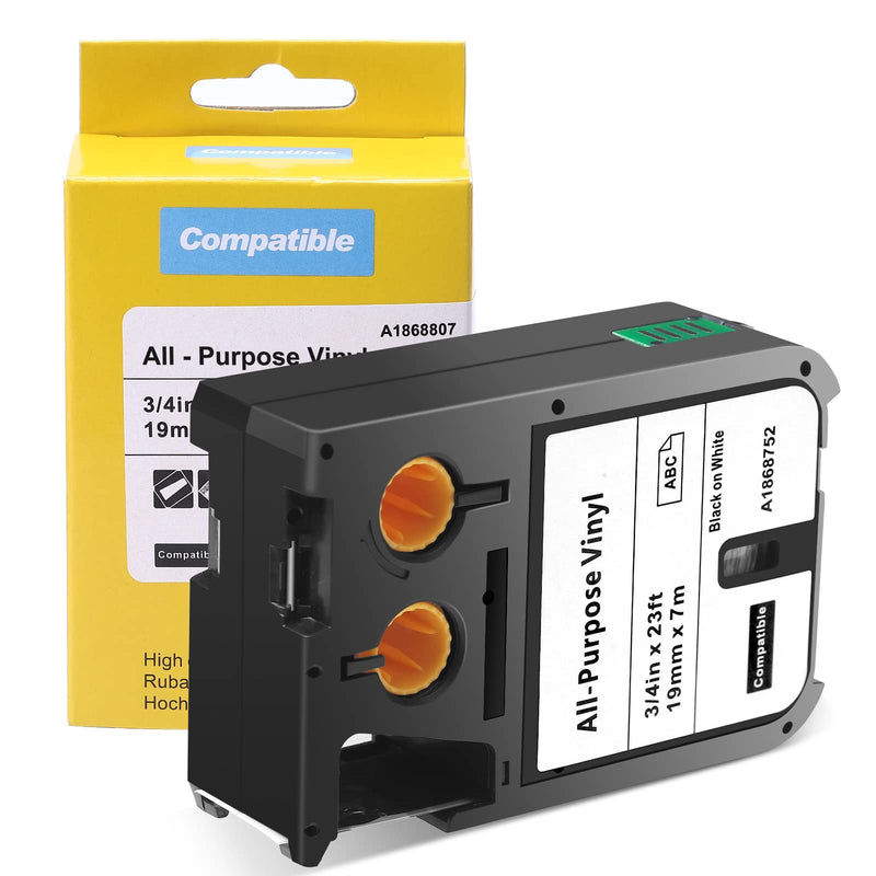 Compatible for DYMO XTL 1868752 All-Purpose Labels, 3/4" for Dymo XTL 300 XTL 500 Label Maker, Black on White 19mm x 7m Vinyl Label Tape 1
