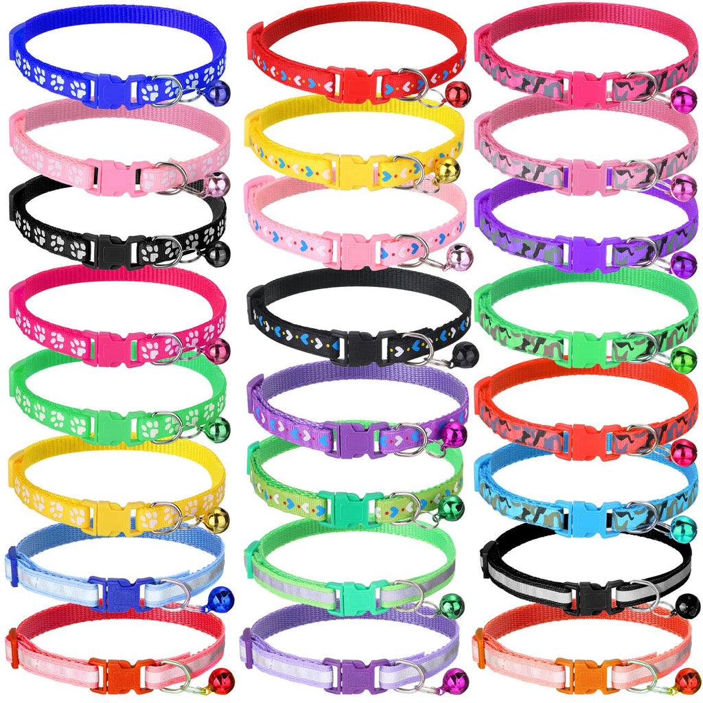 24 Pcs Puppy Collars for Litter Cat Collar with Bells Soft Nylon Whelping Puppy Collars Adjustable Reflective Kitten Collar for Newborn Pets Dogs, Assorted Colors