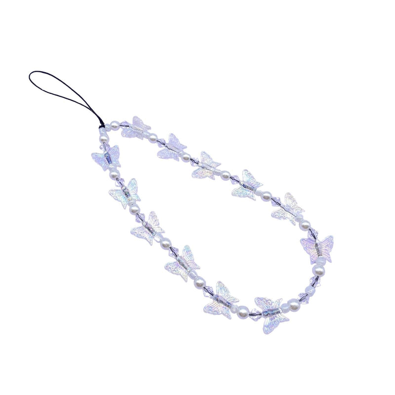 1-2 PCS Natural Stone Cell Phone Lanyard Strap Charms- Handmade Colorful Beaded Butterfly Charms for Women Girl, Rainbow Keychain white