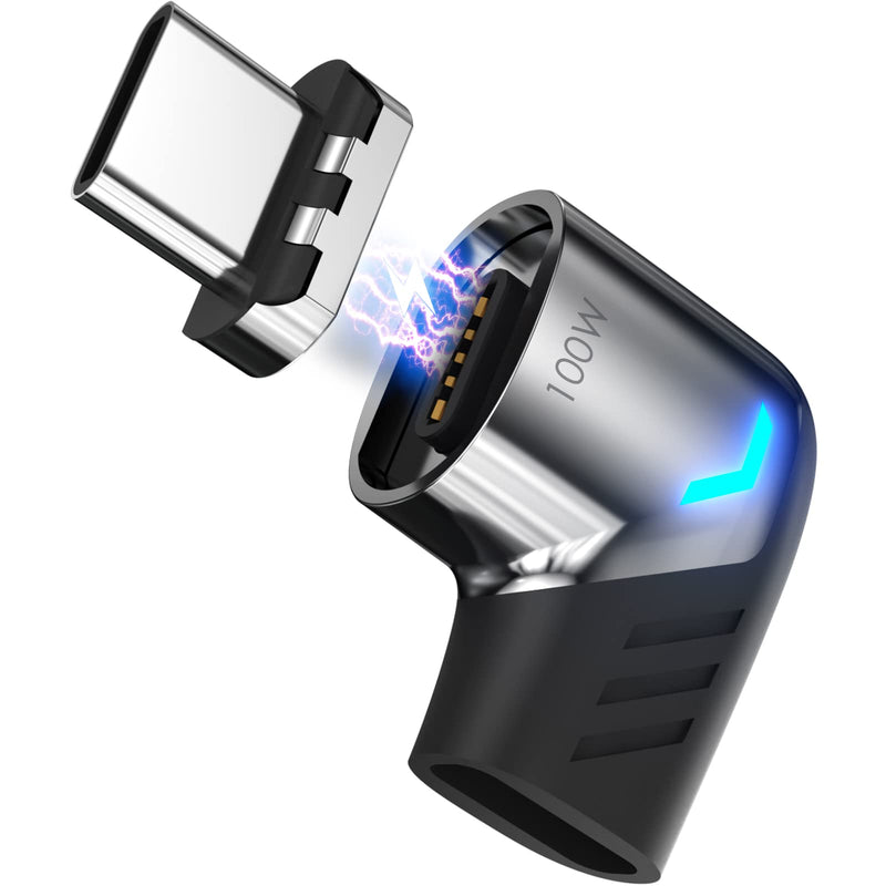 USB C Magnetic Adapter,Right Angle Type C Connector,PD 100W Fast Charge,480Mbps Transfer Speed,Compatible with USB C Phones,Tablets,Laptops USB 2.0 1 Pack