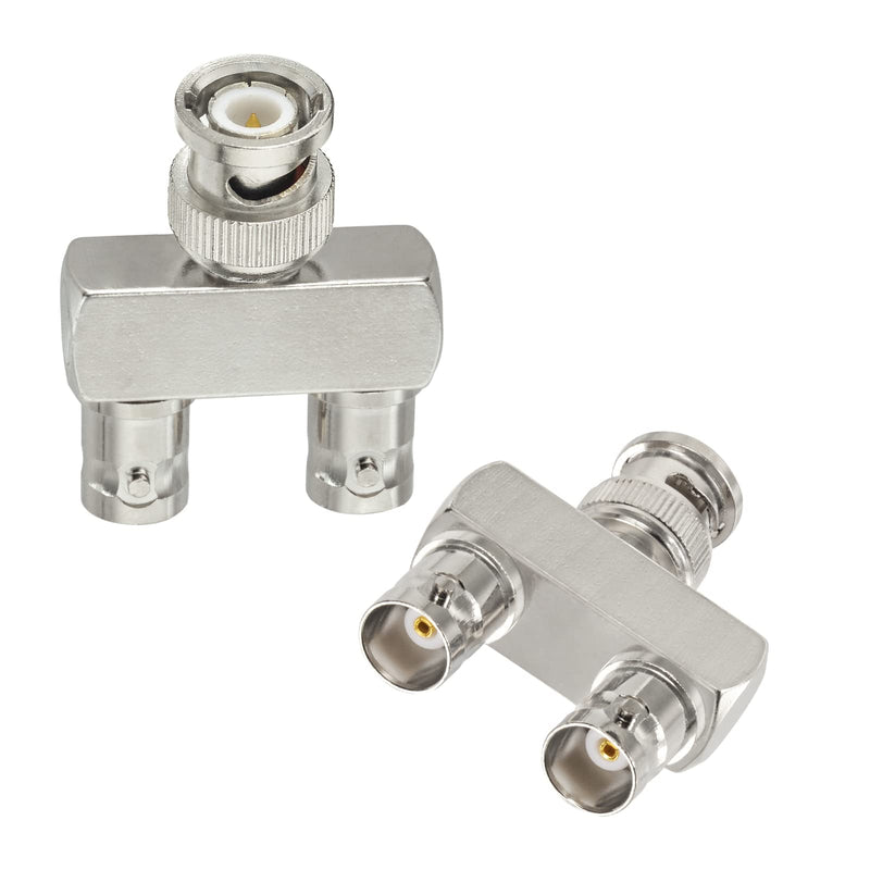 Eightwood BNC Splitter Adapter 2-Pack BNC Male to Dual BNC Female Tee Type 3 Way Audio RF Coax Connector bnc adapter 2-pack
