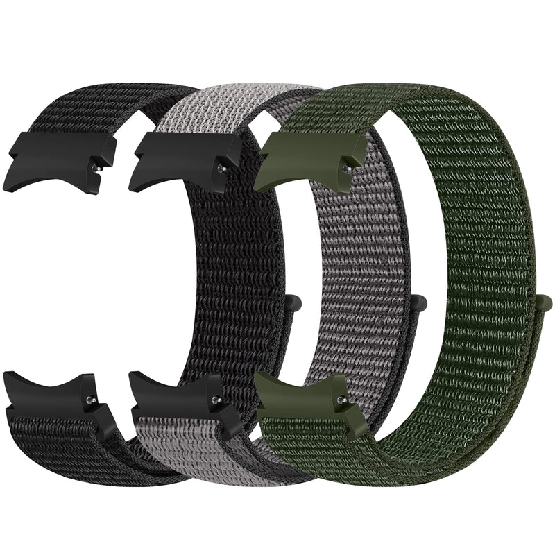 PBFairyy 3 Pack Nylon Band Compatible with Samsung Galaxy Watch 5 Band 44mm 40mm/Watch 5 Pro Bands 45mm,Galaxy Watch 4 Band 40mm 44mm/Galaxy Watch 4 Classic Bands 42mm 46mm,Wristband Sport Loop Strap DeepBlack+Iron Gray+ArmyGreen