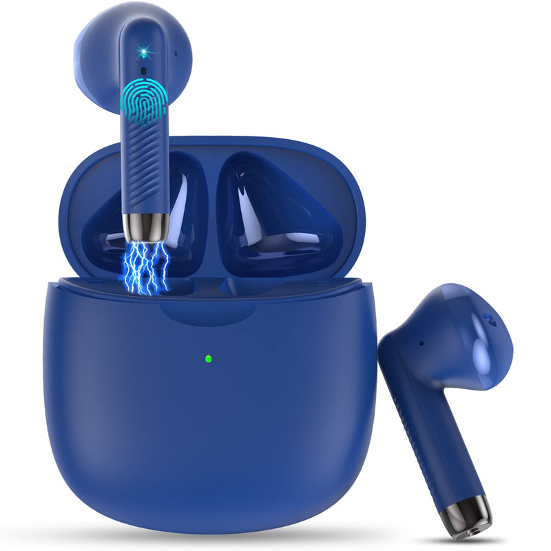Wireless Earbud, Bluetooth 5.3 Earbud Stereo Bass, Bluetooth Headphones in Ear Noise Cancelling Mic, Earphones I-PX7 Waterproof Sports, 32H Playtime USB C Charging Case Blue Ear Buds for Android iOS dark blue