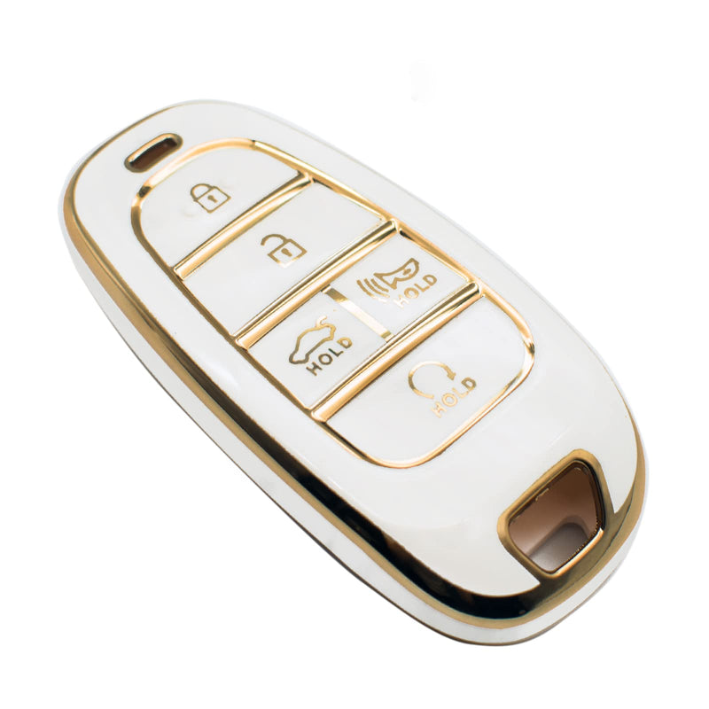 FEYOUN Key Fob Cover Compatible with 2022 2021 2020 2019 Hyundai Sonata Santa Fe Tucson Smart 5 Buttons TPU Remote Keyless Key Fob Case Protection Shell Accessories, White