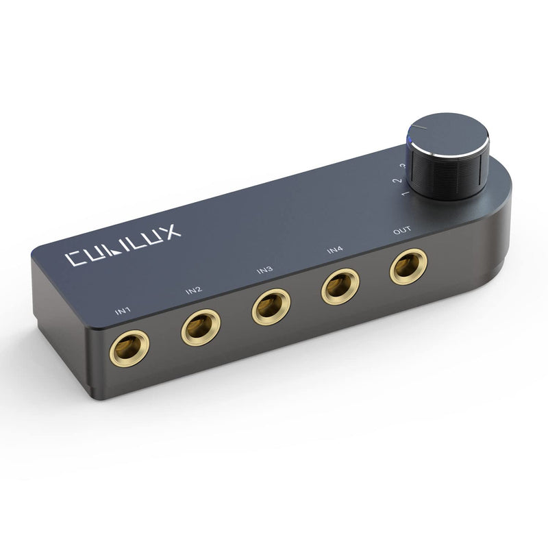 Cubilux Bidirectional 4-Channel 6.35mm Audio Selector, 1x TRS to 4X TRS Stereo 4-Port 1/4” Quarter Inch AUX Switch Box for Speaker, Headphones, Subwoofer, Home Audio System, Mixer, Amplifier Black, Signal Selector