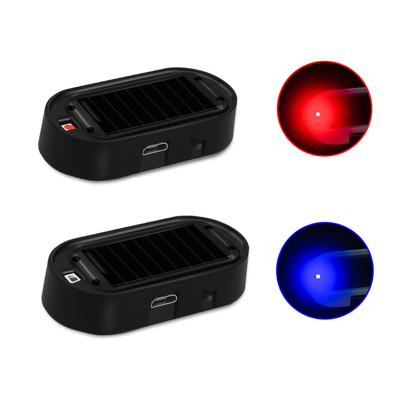 ANKIA 2PCS Solar Power Fake Car Alarm LED Light, Simulated Dummy Warning Anti-Theft LED Flashing Security Light, Car Alarm System Lamp with USB Port, Blue & Red Light (Black) Black
