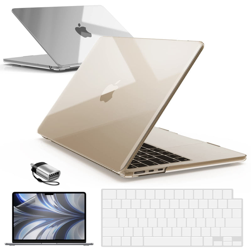 IBENZER Compatible with M2 2022 MacBook Air 13 inch case, Model A2681, Hard Shell Case & Keyboard Cover & Screen Film& Type-C Adapter for New M2 Mac Air 13.6 in, Crystal Clear, AT13-KK-CYCL+2TC For M2 2022 Macbook Air 13" A2681