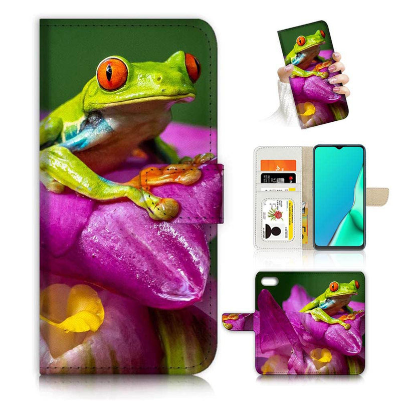 for iPod 7, iPod 6, iPod Touch 7th, 6th Generation, Designed Flip Wallet Case Cover, A24618 Green Frog